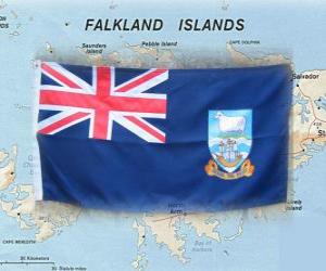 yapboz Güney Atlantik Okyanusu nda Falkland Adası, İngiliz Denizaşırı Bölgesi Bayrağı